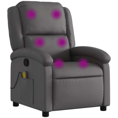 Fauteuil de massage inclinable gris cuir véritable vidaXL