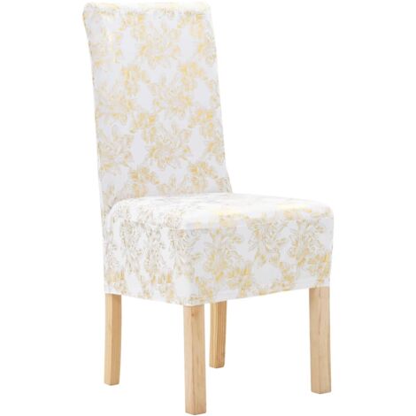 vidaXL Housses extensibles de chaise 6 pcs Blanc avec imprimé doré (1/3)