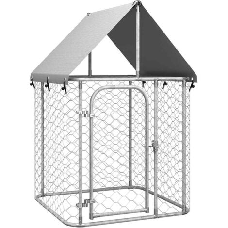 Vidaxl – Chenil enclos pour chien extérieur intérieur avec toit 100x100x150 cm – Acier galvanisé durable – Système de verrouillage sécurisé