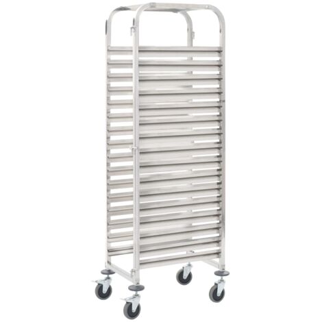 Vidaxl – Chariot de cuisine inox pour 16 plateaux – Dimensions 38x55x163 cm – Roulettes avec freins pour mobilité silencieuse – Usage professionnel (1/7)