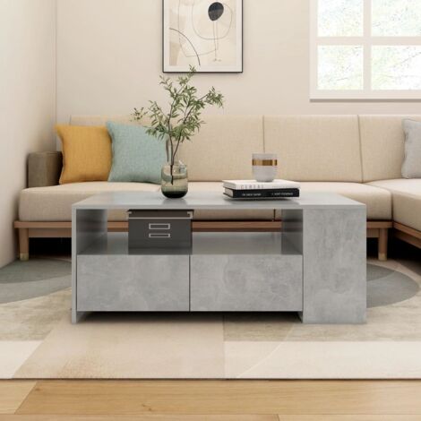Vidaxl – Table basse fixe gris béton 102x55x42 cm – Bois d'ingénierie facile à nettoyer – Grand espace de rangement avec étagère et tiroirs