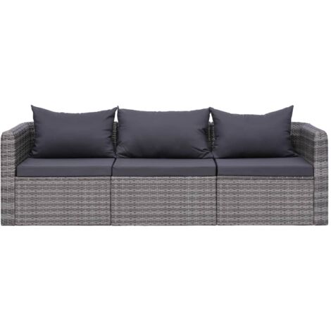 Vidaxl – Canapé de jardin 3 places avec coussins – Résine tressée grise – Cadre acier enduit de poudre – Dimensions 72x72x63 cm