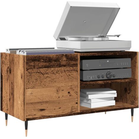 Vidaxl – Armoire à disques vieux bois 84,5x38x48 cm – Bois d'ingénierie résistant à l'humidité – Pieds en fer style industriel