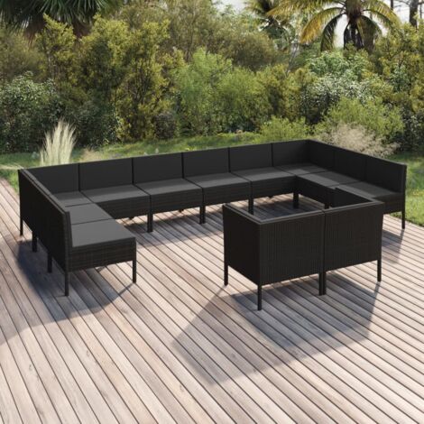 vidaXL Salon de jardin 12 pcs avec coussins résine tressée noir (1/5)