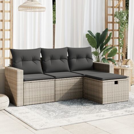 Vidaxl – Salon de jardin modulable 4 pcs – Résine tressée grise – Coussins épais amovibles – Cadre en acier robuste – Pour terrasses et patios (1/4)