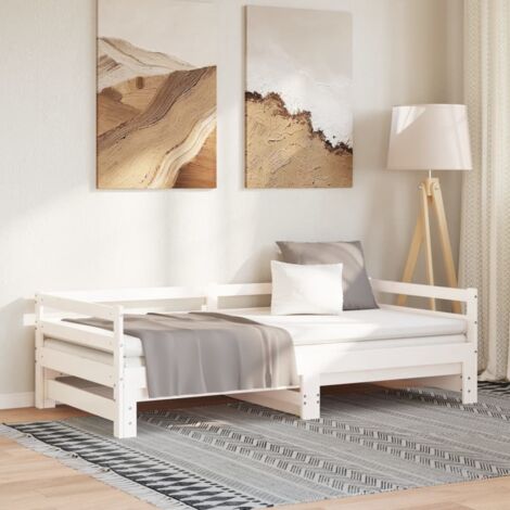 Vidaxl – Lit coulissant blanc 90x190 cm avec 2 tiroirs – Bois de pin massif – Design à lattes pour circulation d'air optimale