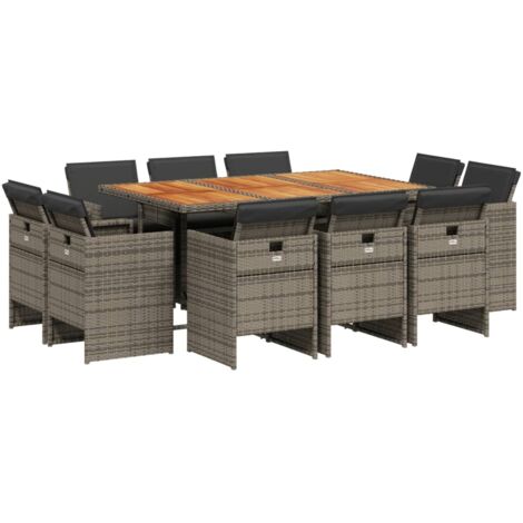 Ensemble à manger de jardin 11pcs avec coussins gris poly rotin vidaXL