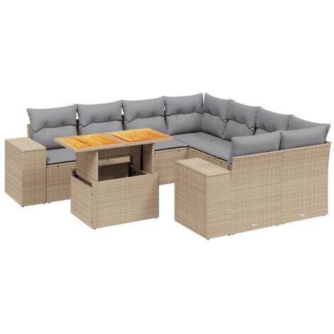 vidaXL Salon de jardin avec coussins 9 pcs beige résine tressée (1/3)
