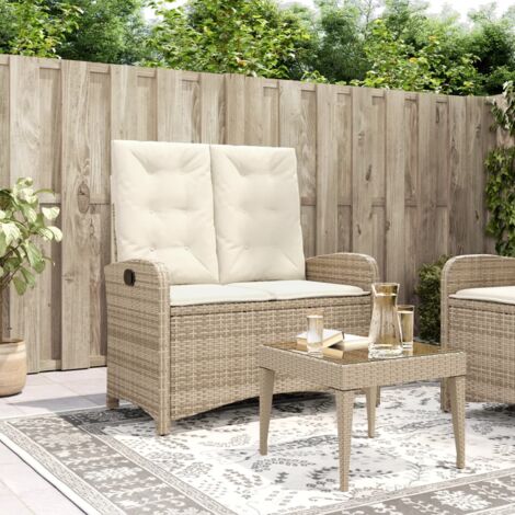 Vidaxl – Banc inclinable de jardin avec coussins épais – Résine tressée beige – Dimensions 105x59x93cm – Résistant aux intempéries et UV
