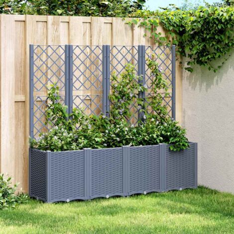 Vidaxl – Jardinière avec treillis bleu gris 160x40x140 cm – Polypropylène résistant aux intempéries – Support pour plantes grimpantes