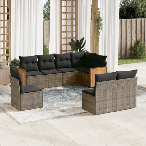 Salon de jardin 8 pcs avec coussins gris résine tressée vidaXL (1/5)