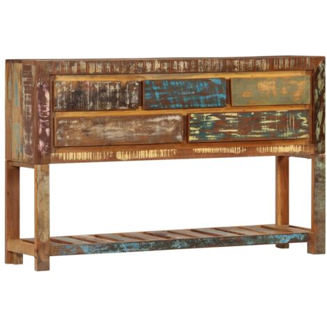 Vidaxl – Buffet en bois de récupération 120x30x75 cm – 5 tiroirs – Surface polie et laquée – Design artisanal unique