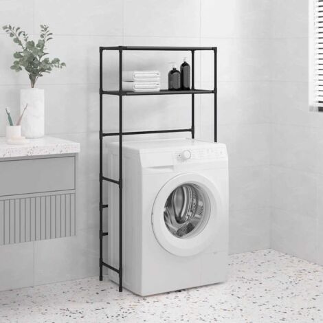 Vidaxl – Support de rangement 2 niveaux pour machine à laver – Noir fer – Dimensions 69 x 28 x 143 cm – Capacité 10 kg – Fixation murale incluse