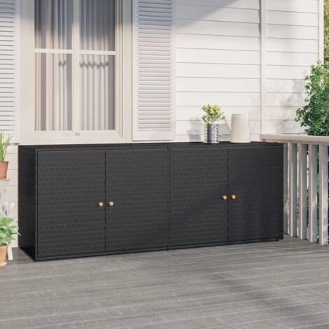 Vidaxl – Armoire de jardin en résine tressée noire 198x55,5x80 cm – Poignées en bois d'acacia massif – Résistante aux intempéries
