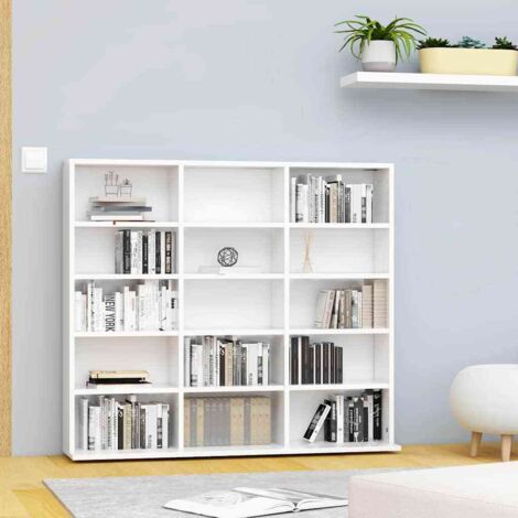 Vidaxl – Armoire à CD blanche 102x23x89,5 cm – 15 compartiments ouverts – Matériau aggloméré – Assemblage requis