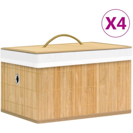 Vidaxl – Boîtes de rangement en bambou 4 pcs – Matériaux durables – Pliable pour gain de place – Œillet pour extraction facile (1/6)