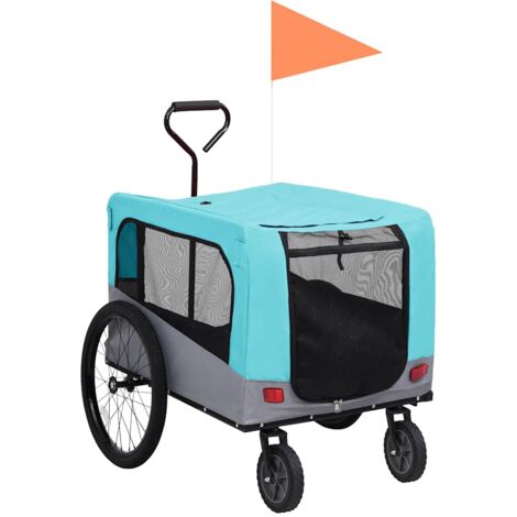 Remorque de vélo pour chiens et poussette 2-en-1 bleu et gris vidaXL
