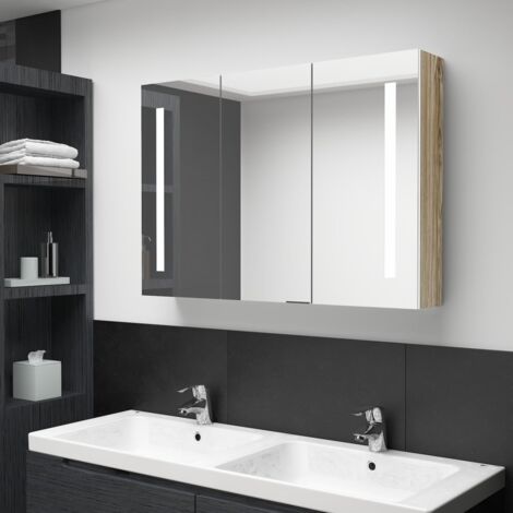 Armoire de salle de bain à miroir LED 89x14x62cm blanc et chêne vidaXL