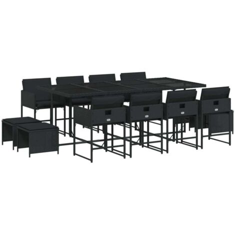 vidaXL Ensemble à manger de jardin 13 pcs coussins noir résine tressée