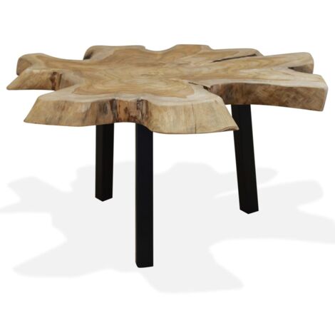 Vidaxl – Table basse fixe en teck authentique 80x70x38 cm – Pieds en acier robuste – Finition à l'huile – Assemblage facile