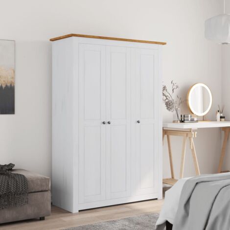 Vidaxl – Garde-robe 3 portes blanc 118x50x171,5cm en pin massif – 4 tablettes fixes – Compartiment penderie – Rangement vêtements spacieux
