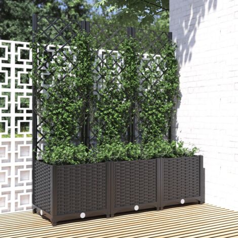 Vidaxl – Jardinière avec treillis noir 120x40x136 cm – PP résistant aux intempéries – Support pour plantes grimpantes – Assemblage requis