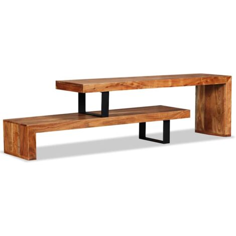 Vidaxl – Meuble TV en bois d'acacia massif – 2 niveaux empilables – Style vintage – Rangement pour appareils multimédias – Unique et fait main