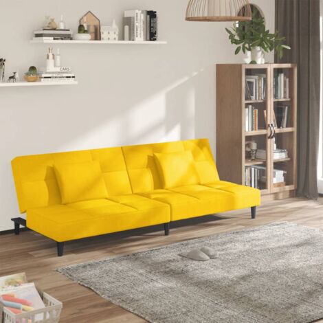 vidaXL Canapé-lit à 2 places avec deux oreillers Jaune Velours (1/5)