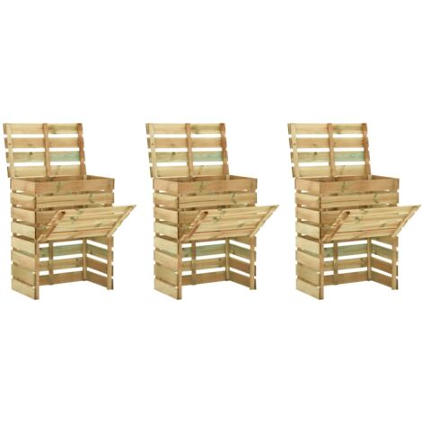 Composteur de jardin à lattes 3 pcs 80x50x100 cm Pin imprégné (1/5)