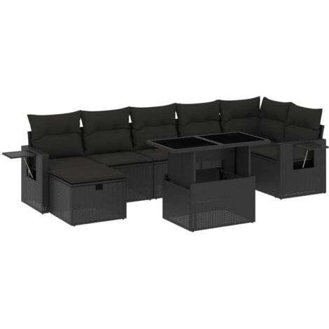 vidaXL Salon de jardin 8 pcs avec coussins noir résine tressée (1/5)