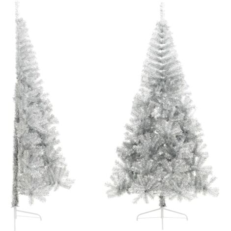 Demi sapin de Noël artificiel avec support argenté 240 cm PET vidaXL (1/5)