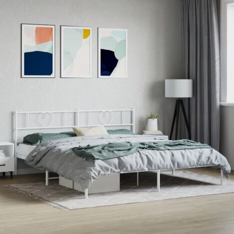 Cadre de lit métal sans matelas et tête de lit blanc 180x200 cm vidaXL (1/5)