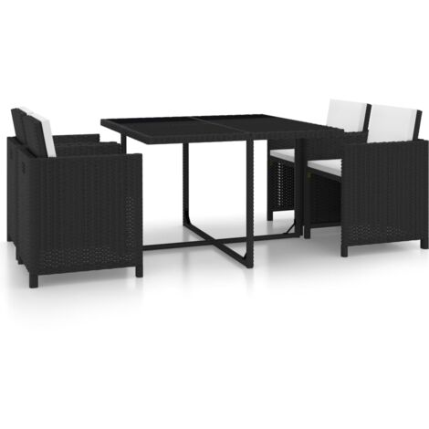 Vidaxl – Ensemble table et chaises de jardin 5 pcs – Résine tressée noire – Cadre en acier enduit de poudre – Coussins amovibles et lavables (1/5)