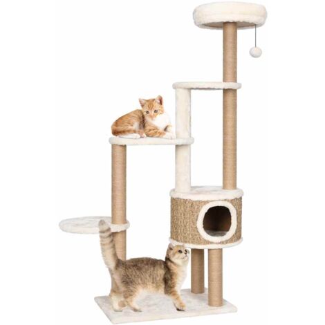 Vidaxl – Arbre à chat 148 cm – Coussin de luxe et grattoir en herbe marine – 2 étagères et balle suspendue – Pour chats et chatons (1/6)
