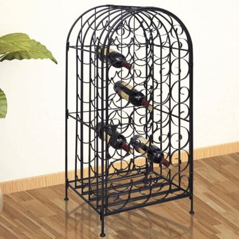 Vidaxl – Casier à bouteilles en fer forgé pour 35 bouteilles – Revêtement poudre noire – Dimensions 44x38x100 cm – Fixation murale incluse