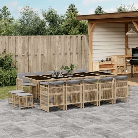 vidaXL Ensemble à manger de jardin et coussins 15 pcs mélange beige