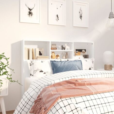 Vidaxl – Tête de lit blanche en bois d'ingénierie 120x19x103,5 cm – 4 compartiments pour rangement – Fixation murale incluse
