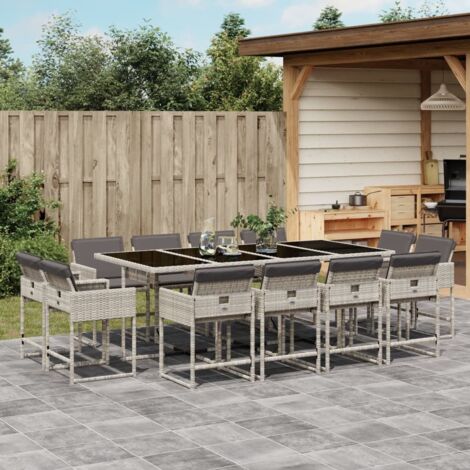 vidaXL Ensemble à manger de jardin et coussins 13 pcs gris clair rotin