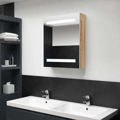 Vidaxl – Armoire murale de salle de bain à miroir LED blanc et chêne – 3 étagères – Éclairage écoénergétique – Dimensions optimales pour rangement (1/5)