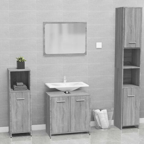 Vidaxl – Ensemble de meubles de salle de bain sonoma gris – Armoire 60x33x61cm – Miroir 60x37cm – Bois d'ingénierie – Fixation murale incluse (1/5)