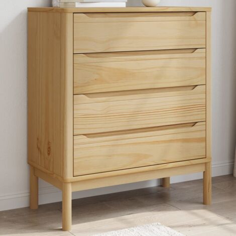 Vidaxl – Commode enfant 4 tiroirs en bois de pin massif – Grand espace de rangement – Pieds en bois pour stabilité – Finition brun ciré