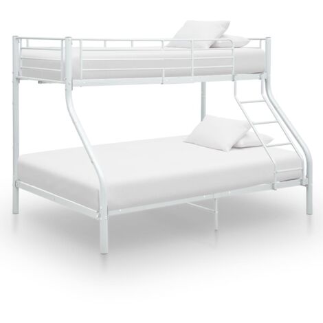 Vidaxl – Lit superposé en métal blanc 140x200 cm – Dimensions lit supérieur 97,5 x 210 cm – Garde-corps et échelle sécurisée – Assemblage requis