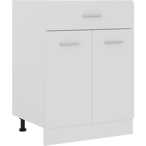 Vidaxl – Armoire de plancher à tiroir blanc 60x46x81,5cm – Matériau aggloméré – 2 étagères et 1 tiroir – Fixation murale incluse