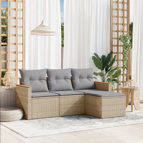 vidaXL 4 Piece Garden Sofa Set with Cushions Mix Beige Poly Rattan (1/5)