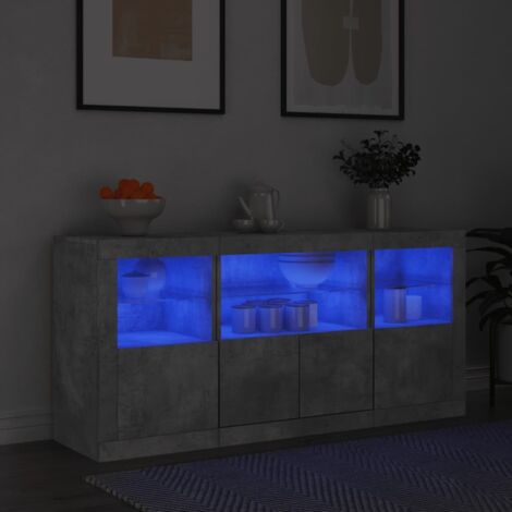 Vidaxl – Buffet moderne avec éclairage LED – Bois d'ingénierie gris béton – Dimensions 142,5x37x67 cm – Grand espace de rangement (1/6)