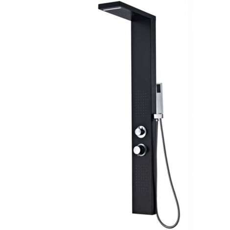 Vidaxl – Colonne de douche hydromassante aluminium noir mat – 4 fonctions : pluie, cascade, jets de massage – Tuyau inox 150 cm – Installation facile