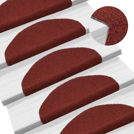 Tapis d'escalier auto-adhésif Poinçon aiguilleté 15 pcs Rouge vidaXL