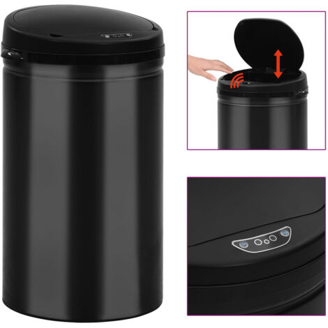 Poubelle à capteur automatique 40 L Acier au carbone Noir vidaXL