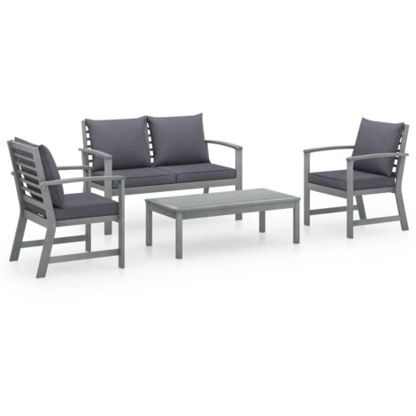 Vidaxl – Salon de jardin 4 pcs en bois d'acacia massif – 2 fauteuils, 1 banc, 1 table 100x50x33 cm – Coussins épais gris foncé inclus