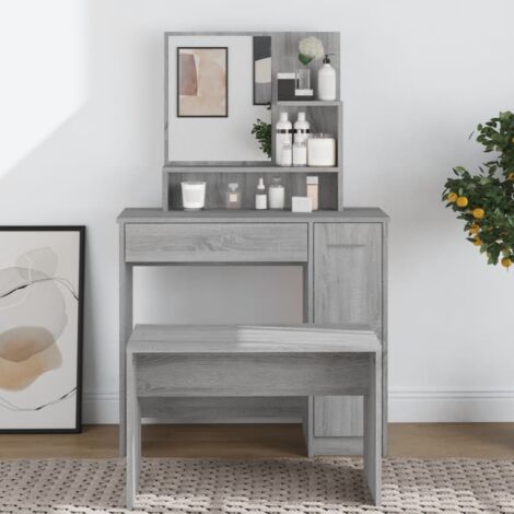 Coiffeuse avec miroir Sonoma gris 86,5x35x136 cm vidaXL
